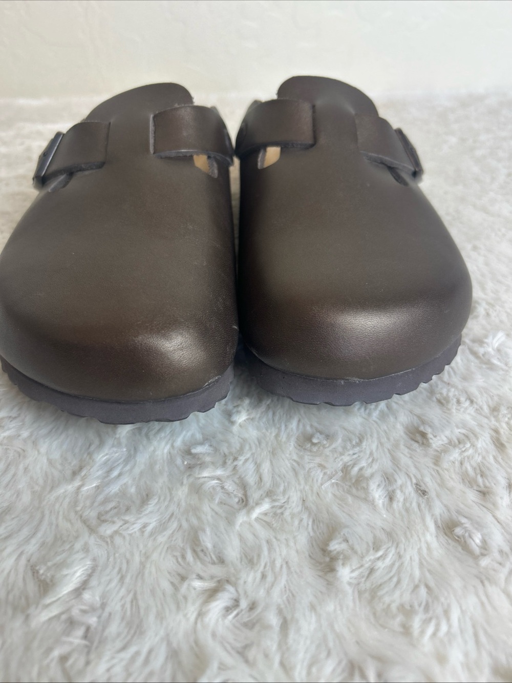 Birkenstock Sz 38 Narrow Boston Pro Dark Brown Natural Leather Regular MINT - Picture 3 of 8